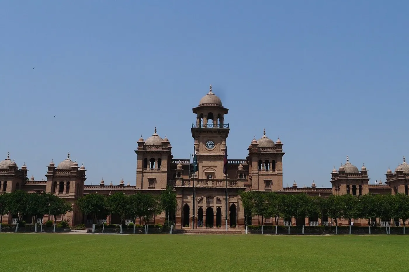 The clock tower and main facade of Islamia College in Peshawar, Khyber Pakhtunkhwa